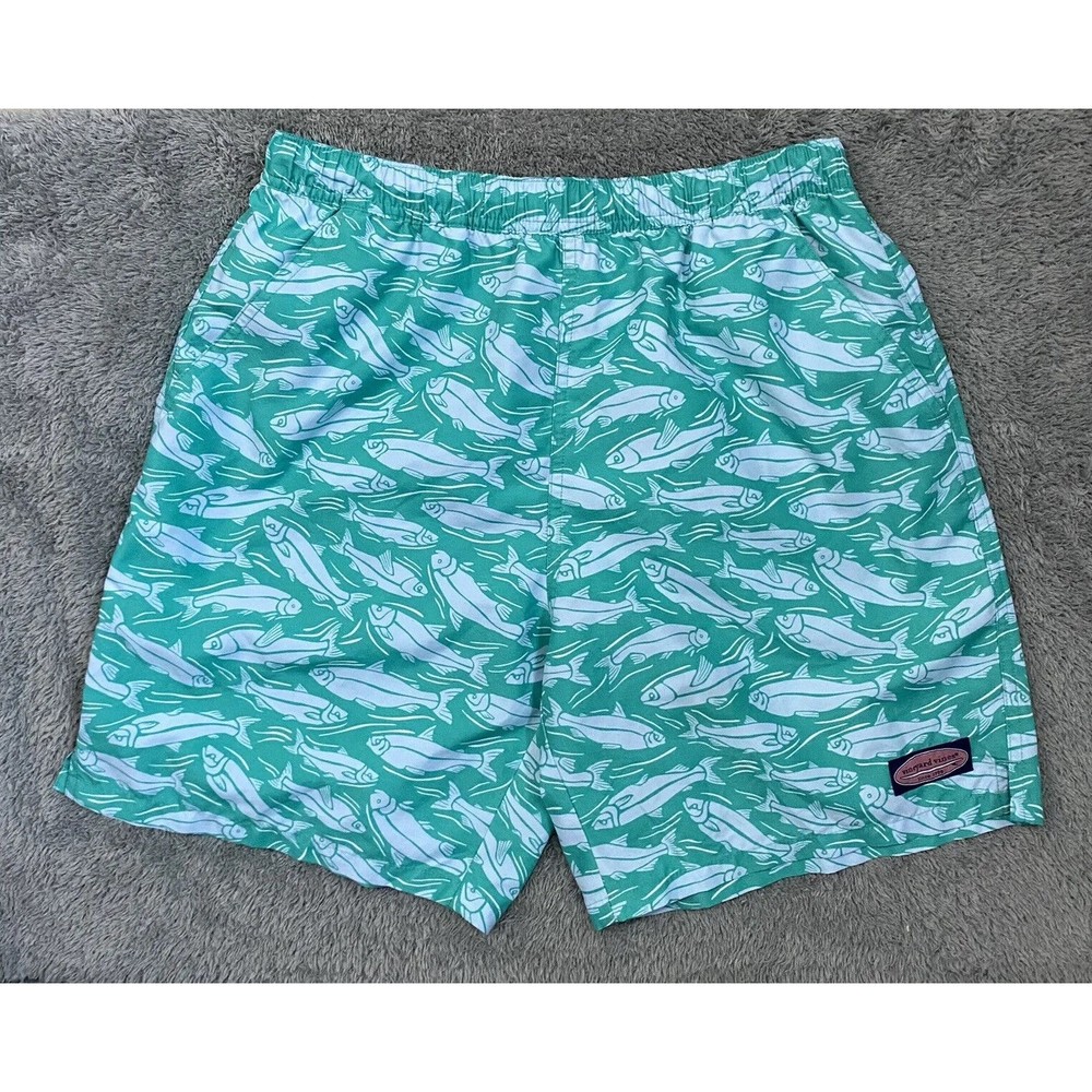 Vineyard Vines Mens Fish Graphic Mesh Lined Swim Trunks  Size Small